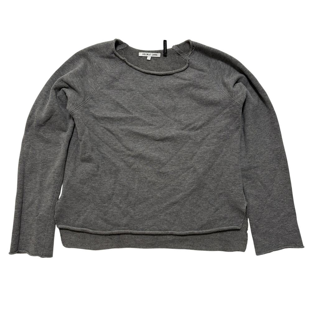 Helmet Lang Cropped Raw Edge Crewneck Pullover Sweatshirt S Gray